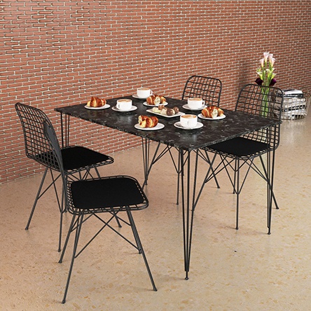 4 Kişilik 130X70 Masa Takımı (Mermer Desenli) + 4 Adet Tel Sandalye