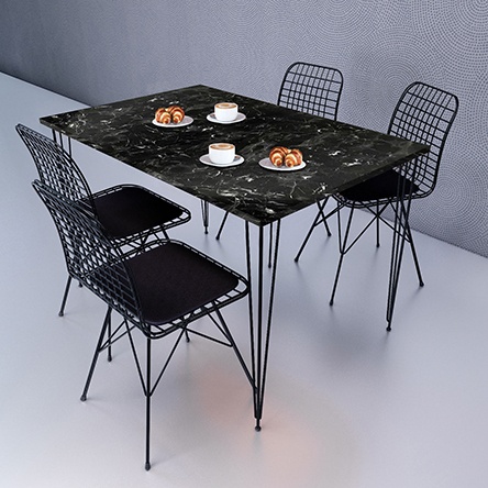 4 Kişilik 130X70 Masa Takımı (Mermer Desenli) + 4 Adet Tel Sandalye