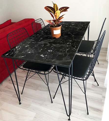 4 Kişilik 130X70 Masa Takımı (Mermer Desenli) + 4 Adet Tel Sandalye